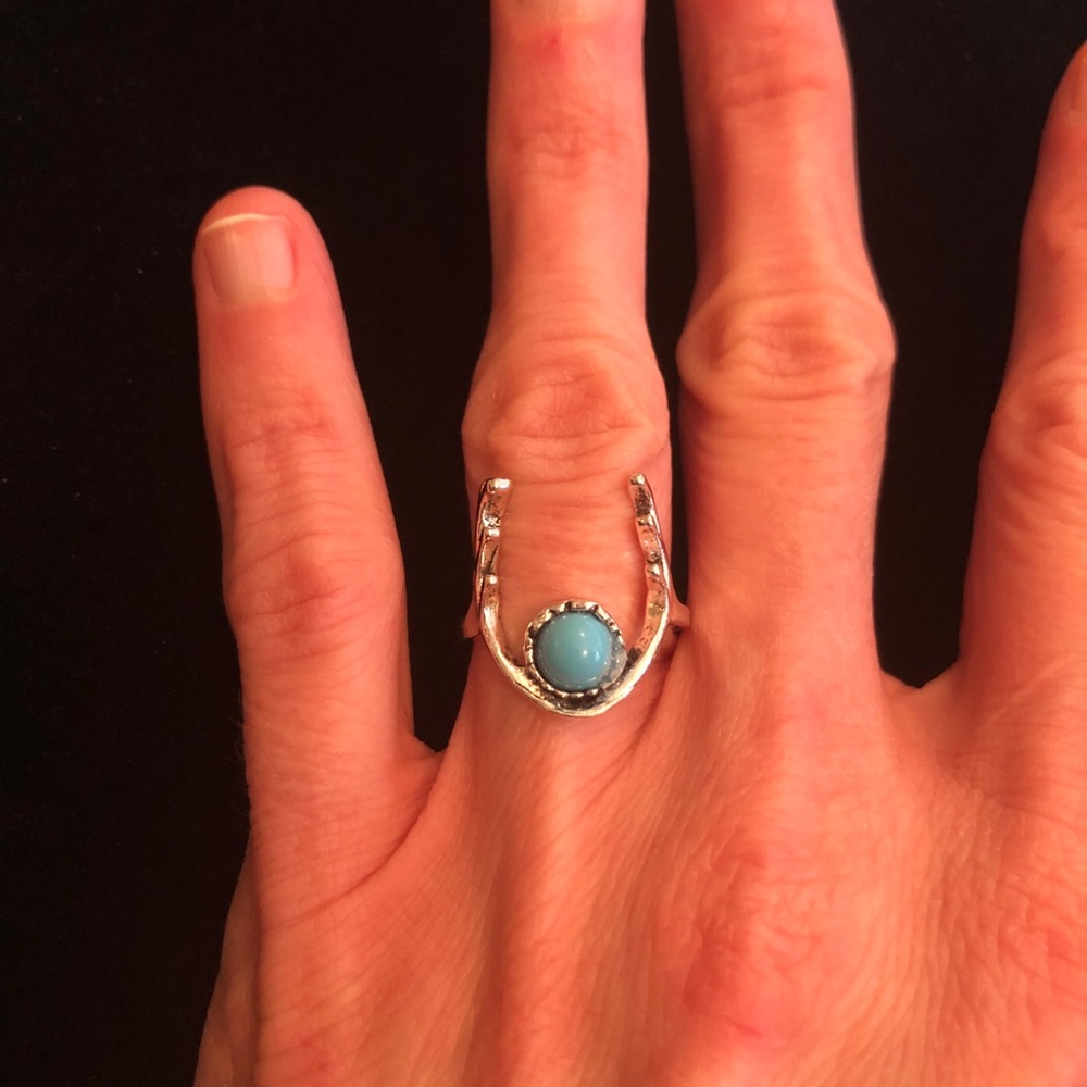 Silver and Blue Stone Deer Antler Ring